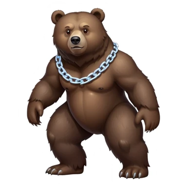 Very realistic dark brown bear standing on all four legs with intimidating gaze, wearing only a plain ice chain around its neck sticker