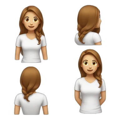 woman with brown long hair and smartphone and white T-shirt sticker