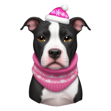 Black and white pitbull with pink Christmas sweater sticker