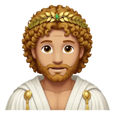 Cinematic Realistic Hercules Portrait, head tilted playfully and inquisitively, showcasing a blend of legendary power and youthful charm with the refined features of Michelangelo's David. His light tan, sculpted skin and thick, curly, golden brown hair—styled with wild majesty—evoke the spirit of the lion-wrestling Hercules. Clad in a softly draped white robe with subtle golden details and adorned with a Greek laurel wreath, his expressive eyes and warm smile capture an approachable yet formidable hero, bathed in gentle natural lighting. sticker