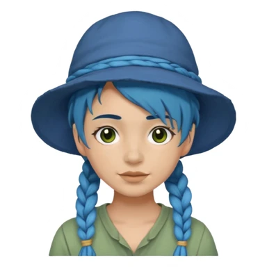 messy green full face clay mask and tourist hat blue hair braid sticker