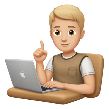 white guy sitting with laptop showing thumb sticker