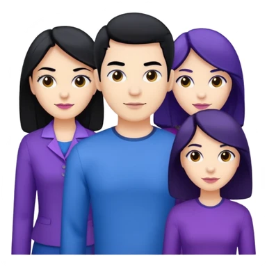 4people 2 men and 2 women. with black hair and white skin. ready to create a team. with blue and purple clothes sticker