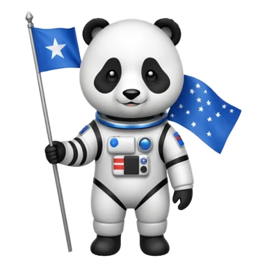a panda in space suit, holding blue rectangle flag sticker