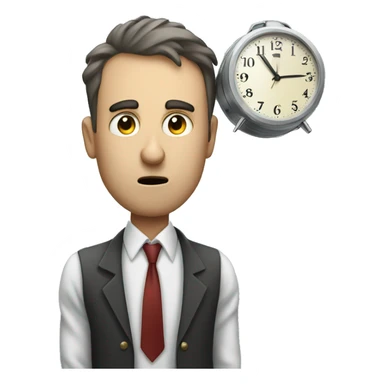 Tall man with alarm clock for head swept by tornado sticker
