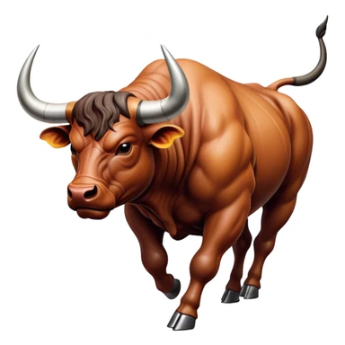 Cinematic Realistic depiction of a powerful Spanish charging bull, rendered with dynamic muscle definition and detailed, textured hide, set against a dramatic backdrop with intense, action-packed lighting sticker