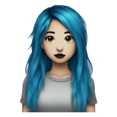 Emo girl, black makeup, long choppy blue hair side bangs sticker