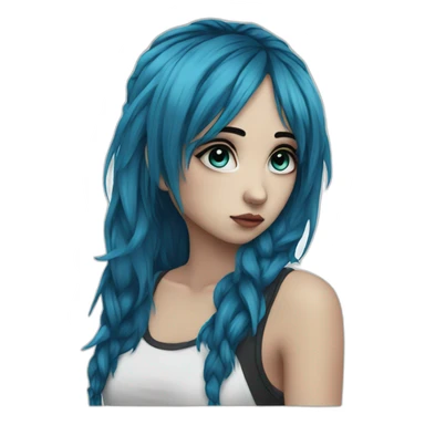 Side profile sad emo girl, black makeup, long choppy blue hair side bangs sticker