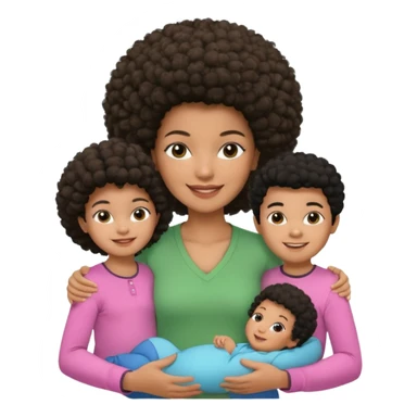 Polaroid photo with a Black woman with an afro hairstyle and a green blouse, two children: a boy with straight hair and a blue shirt, and a baby girl in a pink shirt. All are smiling. sticker