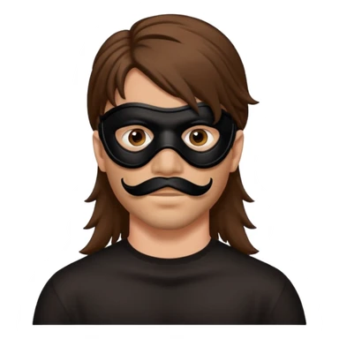 A guy with a brown mullet and a black mask over his mouth and nose sticker