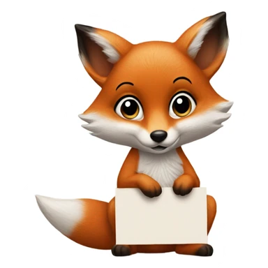 Detailled and photorealistic Baby fox with a blank sign sticker