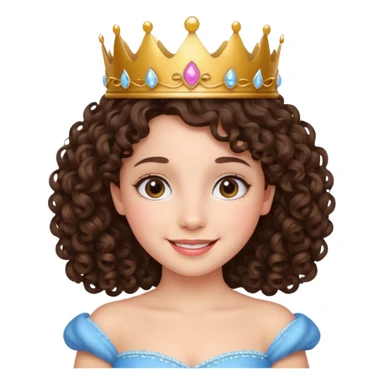 A brunette curly hair girl with a princess crown smiling gently. sticker