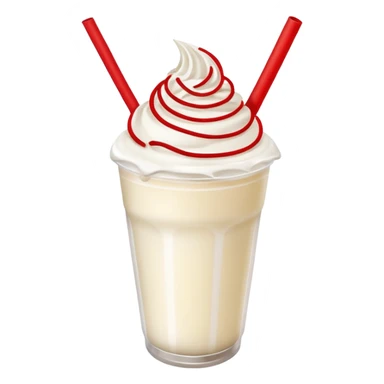 milkshake in plastic cup with whipped cream and red straw on top sticker