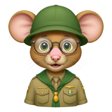 humaniod mice with a scout hat with glasses green uniform sticker