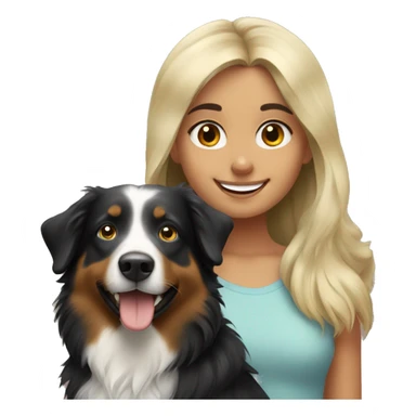 Blonde girl with happy black Australian shepherd sticker