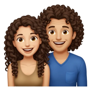 two people. one woman with long curly dark brown hair. one man with brown hair that goes up. they are laughing sticker