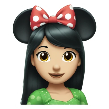 Minnie Mouse long black hair and green Minnie Mouse ears sticker