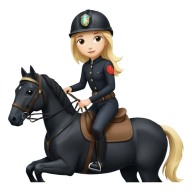 Blonde girl riding a black horse sticker