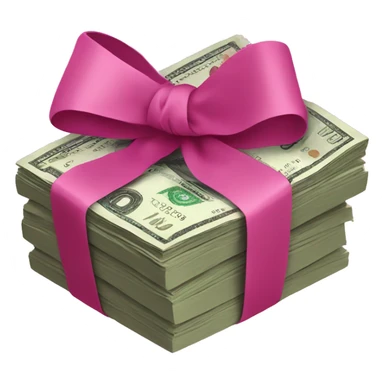 money stack wrapped in dark pink bow sticker