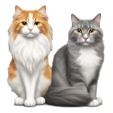 An orange and white long haired cat sitting next to a grey long haired cat sticker