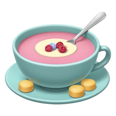 tazita de sopa, pastillas en estilo aesthetic y una camita rosada. sticker