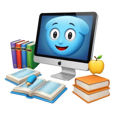 educational project, books and computer sticker