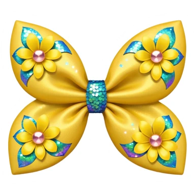 yellow flower bow with glitter sticker