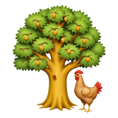 a tree with no leaves and a huge chicken on top sticker