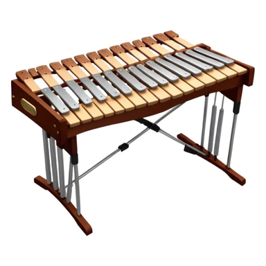 Create a detailed and professional emoji representing a Fleet FLT-SX37 long orchestral wooden xylophone. The design should showcase the large wooden bars of the xylophone, arranged in a traditional setup, with soft metallic accents on the mallets. The bars should have a rich wood texture, with polished details to reflect the quality of the instrument. The mallets should be held above the bars, with the heads clearly visible. Use warm, rich wood tones like mahogany and light brown, with silver or metallic accents for the mallets. Add subtle musical notes floating above the xylophone to emphasize its melodic sound. The background should be transparent. sticker