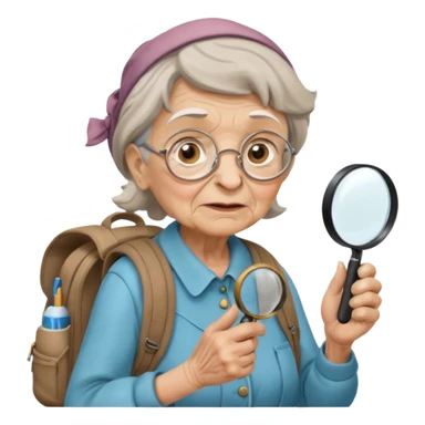 Explorer old woman backpack and magnifying glass sticker