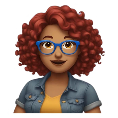 a-curvy-girl-with-dark-red-curly-hair-and-blue-glasses dancing sticker