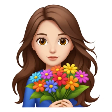 Cool girl with long brown hair holding a bouquet of flowers sticker