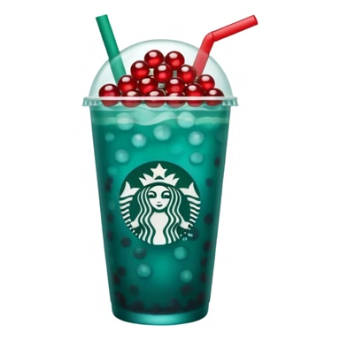 Teal colored Starbucks drink with red boba pearls  sticker