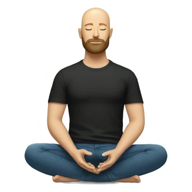 Bald and bearded white man meditating in black tshirt and blue jeans sticker