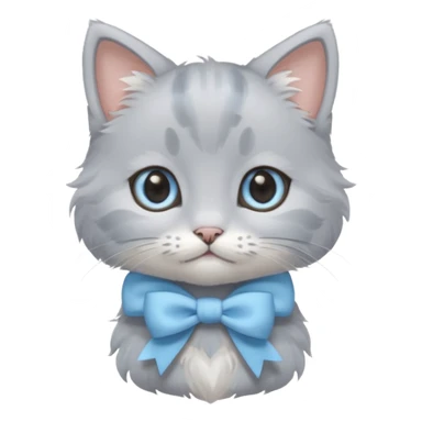 cute fluffy gray kitten with a light blue bow, ghibli style sticker