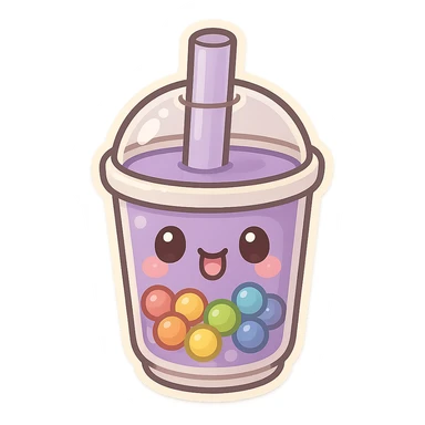 Purple pearl milk tea with rainbow boba, cute and exaggerated Q version sticker style sticker