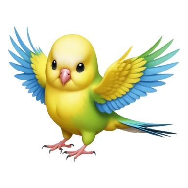 cinematic-[budgie]-realistic-full-body-perched-emoji,-wings-out-flying,-head-tilted-dramatically,-sleek-[yellow]-feathers,-simplified-yet-realistic-focused-features,-highly-detailed,-glowing-with-an-almost-sarcastic-glow sticker