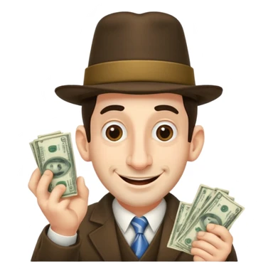 Jewish man with a big nose having his hands clenched together while smiling when he sees money , add the side curls and the funny hat  sticker