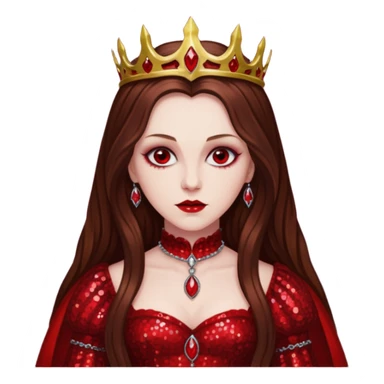 Countess Bathory with long brown hair, red sequin outfit sticker
