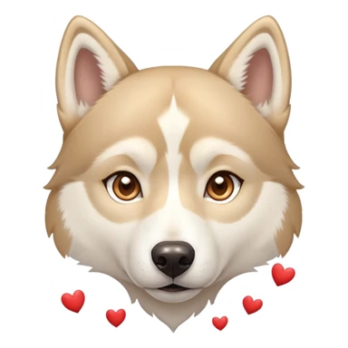 Husky, beige doré Aux yeux marrons clairs Avec plein de cœur rouge autour de sa tête sticker