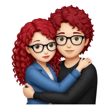 une star de Kpop asiatique avec les cheveux noir  qui fait un câlin a une fille qui a des lunette et des cheveux rouge et bouclé  sticker