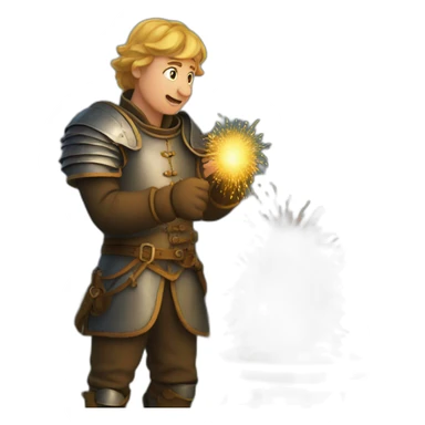 medieval Pyrotechnician seeing some fireworks go off in front of him sticker