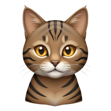 cinematic-noble-grey-and-black-brown-tabby-cat-portrait-emoji,-head-tilted-slightly-with-a-dramatic,-sleek-grey-brown-fur-with-dark-black-tabby-stripes,-sparkling-amber-eyes-barely-open,-simplified-yet-irresistibl sticker