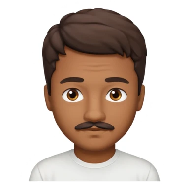 Homme brun cheveux court ondulé. Métisse. Yeux marrons très foncé. Avec t-shirt blanc avec une légère moustache  sticker