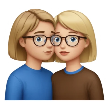 una ragazza con il caschetto marrone che bacia un ragazzo con i capelli biondi gli occhiali da vista e gli occhi azzurri sticker