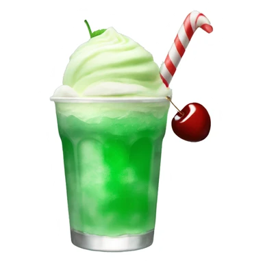 Green plain peppermint soda with vanila ice cream top and a cherry on left side sticker