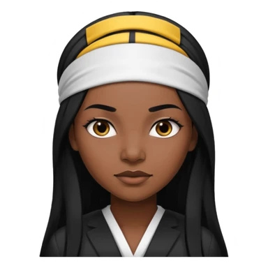 Black woman, 30 years old, lawyer, long straight hair, headband, strong and sharp expression sticker