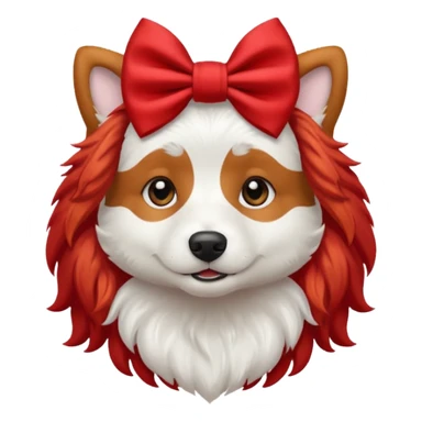 very red long haired white dog with a bow on hair sticker