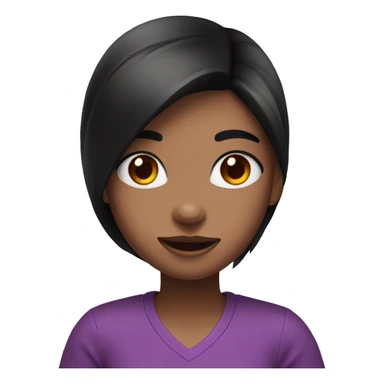 girl emote cuddling a heart with red shirt purple eyes black hair and smile on face sticker