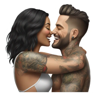 Hyper Realistic beautiful woman tickling a very handsome tattooed man sticker